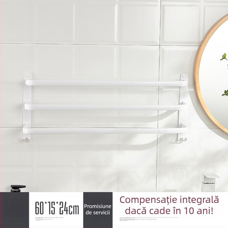 Raft de prosoape montat pe perete, fără găuri – aliaj de aluminiu, trei niveluri, sarcină 15 kg, finisaj emailat