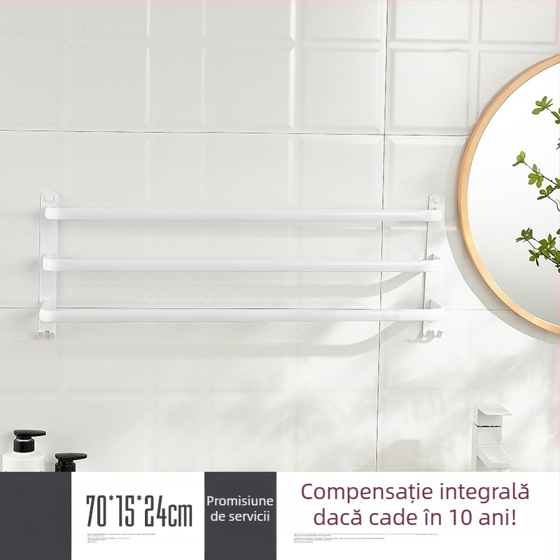 Raft de prosoape montat pe perete, fără găuri – aliaj de aluminiu, trei niveluri, sarcină 15 kg, finisaj emailat