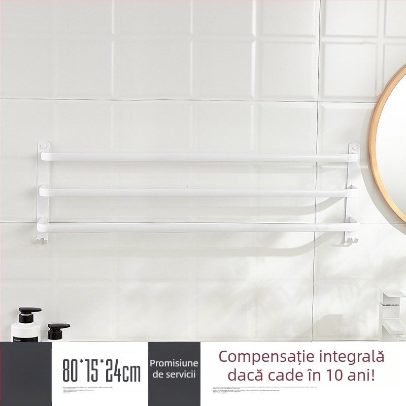 Raft de prosoape montat pe perete, fără găuri – aliaj de aluminiu, trei niveluri, sarcină 15 kg, finisaj emailat