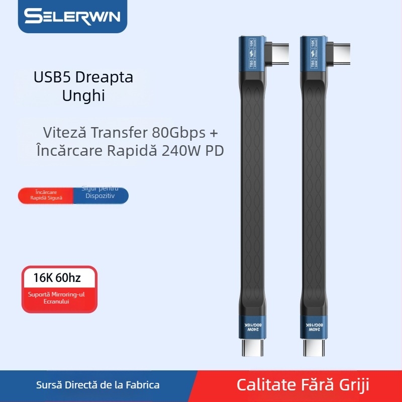 Cablu USB-C la USB-C personalizat, 240W — Thunderbolt 80Gbps transfer de date, încărcare rapidă