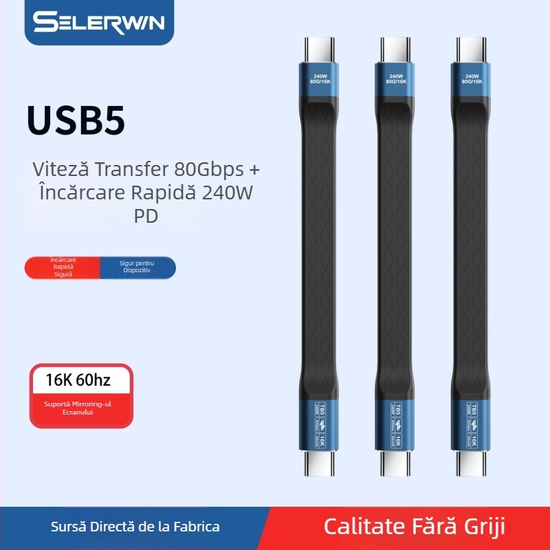 Cablu USB-C la USB-C personalizat, 240W — Thunderbolt 80Gbps transfer de date, încărcare rapidă