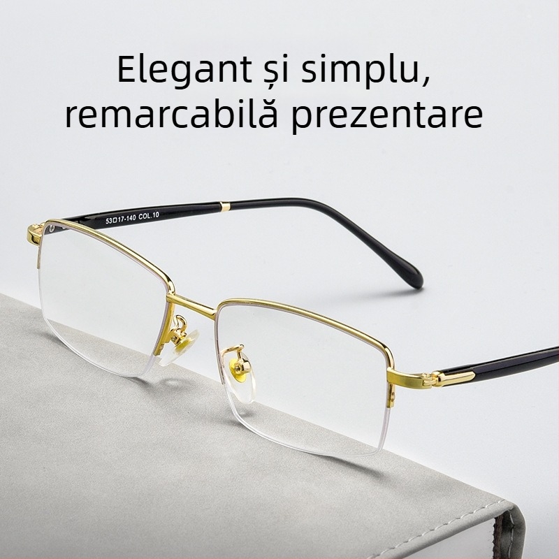 Ochelari de lectură, ramă semi-întinsă din aliaj ultra-ușor, lentile AC, protecție împotriva luminii albastre și rezistență la radiații.