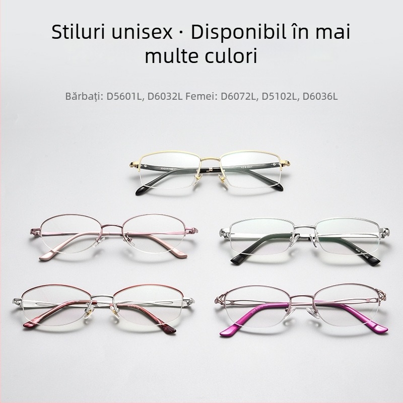Ochelari de lectură, ramă semi-întinsă din aliaj ultra-ușor, lentile AC, protecție împotriva luminii albastre și rezistență la radiații.