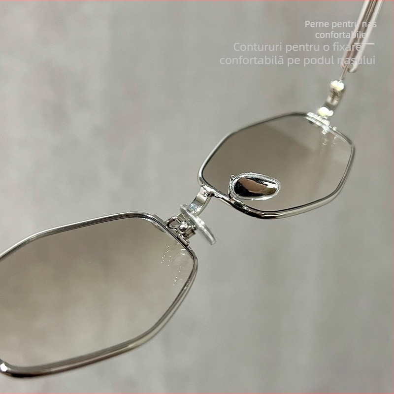 Ramă metalică pentru ochelari în stil cat-eye, design polygonal, ramă reglabilă, lentile anti-lumină albastră, grosime lentile 1.0 mm, model 12019.