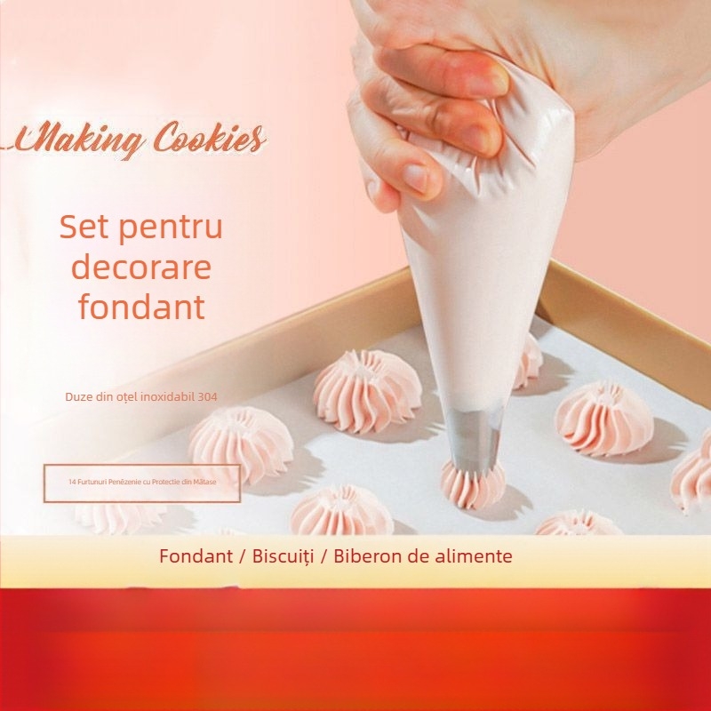 Set de pungă de decorare din plastic, o singură utilizare, cu duze pentru decorarea prăjiturilor