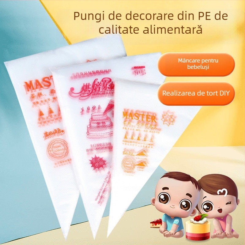 Set de pungă de decorare din plastic, o singură utilizare, cu duze pentru decorarea prăjiturilor