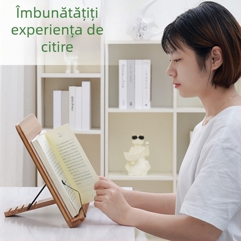 Suport de carte de birou pentru studenți și copii, din bambus, înălțime reglabilă, model 2521YDJ, stil modern minimalist.