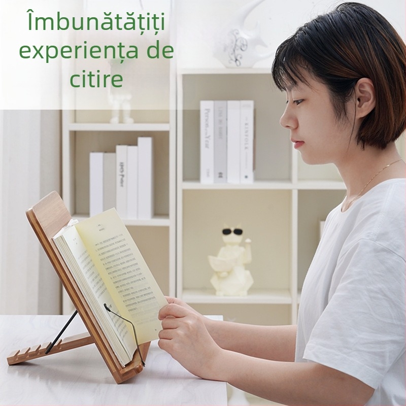 Suport de carte de birou pentru studenți și copii, din bambus, înălțime reglabilă, model 2521YDJ, stil modern minimalist.