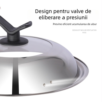 Capac de oală din oțel inoxidabil – universal, cu sticlă transparentă și mâner vertical