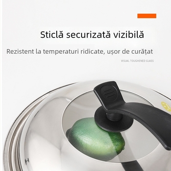Capac de oală din oțel inoxidabil – universal, cu sticlă transparentă și mâner vertical