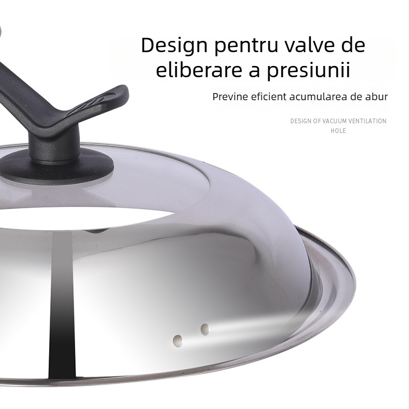 Capac de oală din oțel inoxidabil – universal, cu sticlă transparentă și mâner vertical