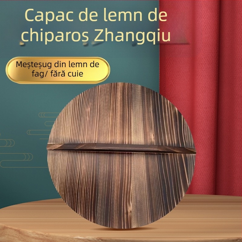 Oală de fier cu capac din lemn de brad, mn-546, stil antic-retro, 0.6 kg, posibil de personalizare