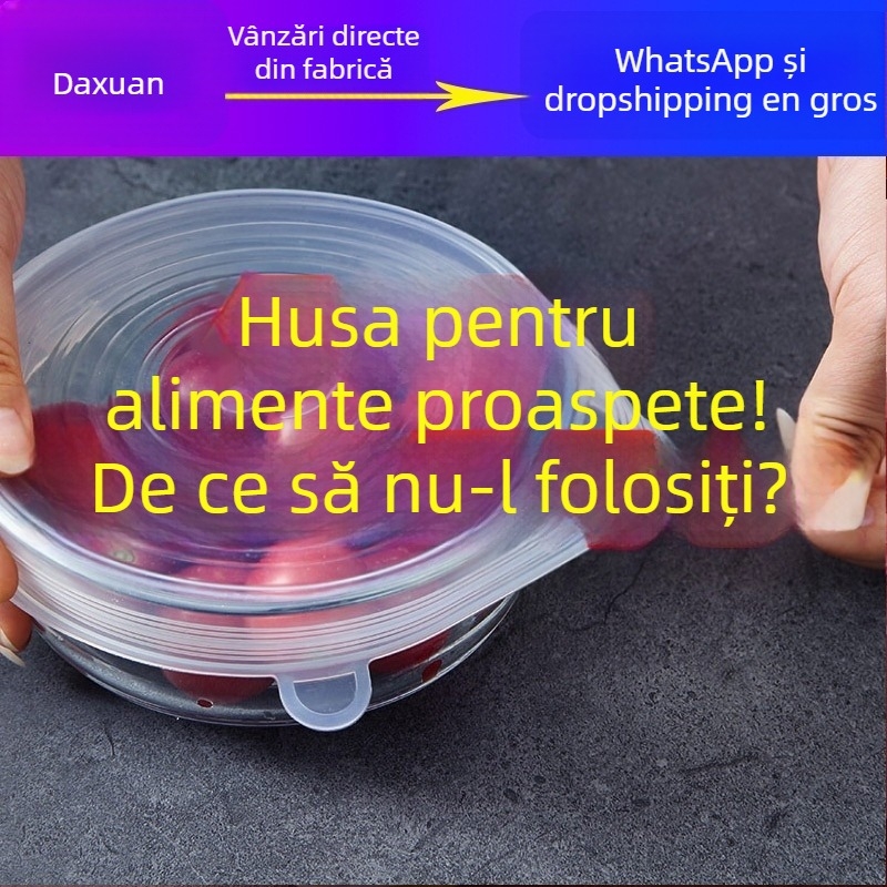 Set de 6 capace pentru frigider și boluri – plastic – design modern simplu – capace universale multifuncționale