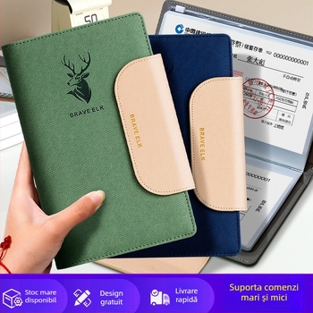 Real Week clip din piele pentru documente, cu design multipagin și motiv cap de cerb, logo personalizabil