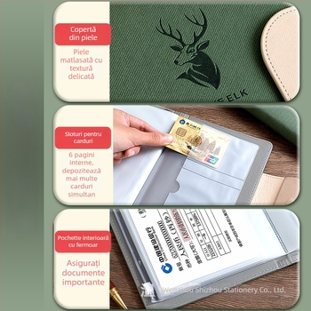 Real Week clip din piele pentru documente, cu design multipagin și motiv cap de cerb, logo personalizabil