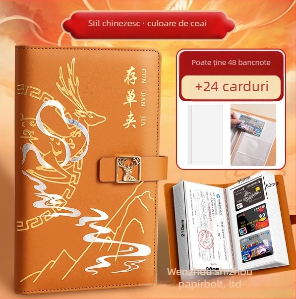 Real Week clip din piele pentru documente, cu design multipagin și motiv cap de cerb, logo personalizabil