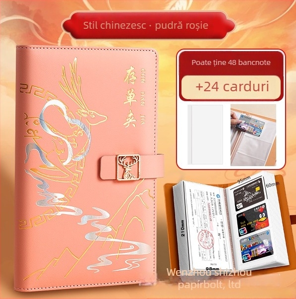 Real Week clip din piele pentru documente, cu design multipagin și motiv cap de cerb, logo personalizabil