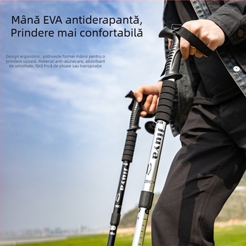 Bețe de drumeție din aliaj de aluminiu, telescopice, cu închidere externă, 400 g, vârf din oțel wolfram, mâner drept