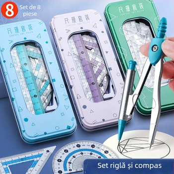 Set de rigle cu compas pentru desen și riglă triunghiulară – plastic, model MS-179F, greutate netă 140