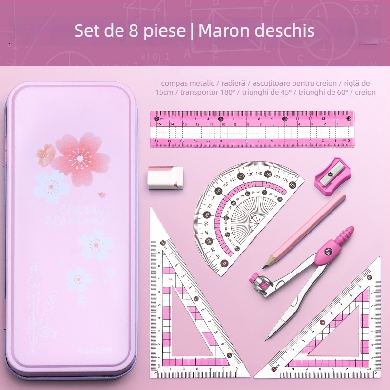 Set de rigle cu compas pentru desen și riglă triunghiulară – plastic, model MS-179F, greutate netă 140