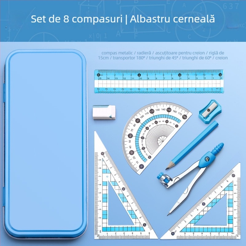 Set de rigle cu compas pentru desen și riglă triunghiulară – plastic, model MS-179F, greutate netă 140