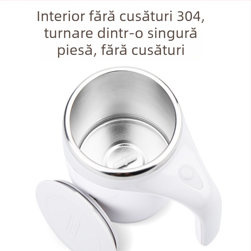 Cană de cafea din oțel inoxidabil 304, rotire magnetică automată, capac, personalizabilă