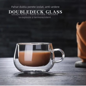 Ceașcă de cafea cu sticlă borosiliat dublu strat, cu mâner, stil modern minimalist, potrivită pentru cafenele