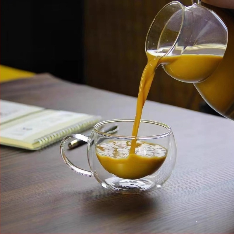 Ceașcă de cafea cu sticlă borosiliat dublu strat, cu mâner, stil modern minimalist, potrivită pentru cafenele