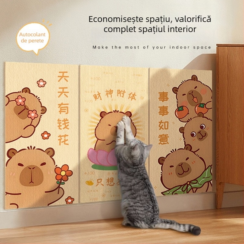 Water Wood Placă verticală pentru zgâriere pisici – rezistentă la uzură, fără scame, Autocolant pentru perete, Material: Țesătură de covor, Stil drăguț
