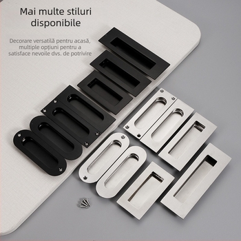 Mâner ascuns pentru ușă glisantă din oțel inox, încastrat, finisaj texturat, stil modern minimalist