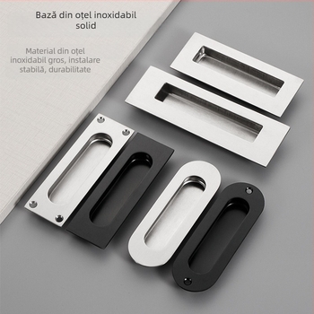 Mâner ascuns pentru ușă glisantă din oțel inox, încastrat, finisaj texturat, stil modern minimalist