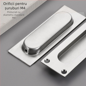 Mâner ascuns pentru ușă glisantă din oțel inox, încastrat, finisaj texturat, stil modern minimalist