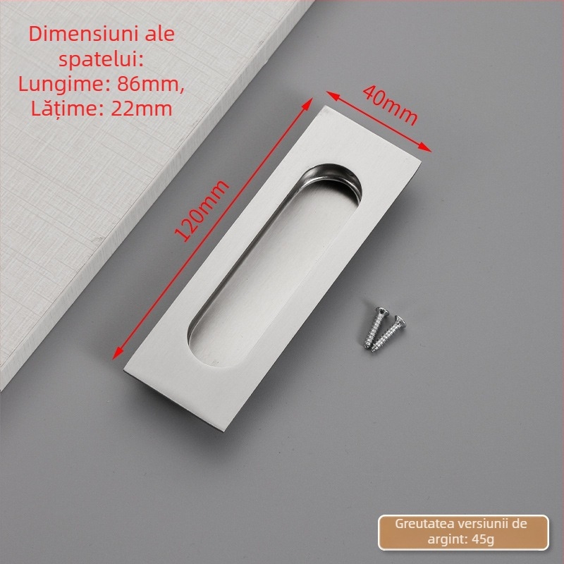 Mâner ascuns pentru ușă glisantă din oțel inox, încastrat, finisaj texturat, stil modern minimalist