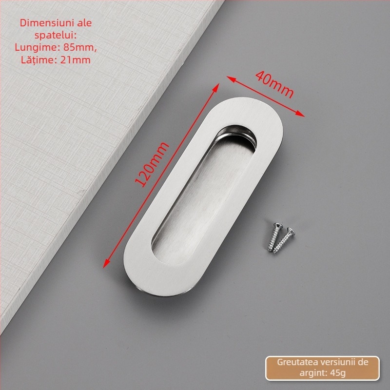 Mâner ascuns pentru ușă glisantă din oțel inox, încastrat, finisaj texturat, stil modern minimalist