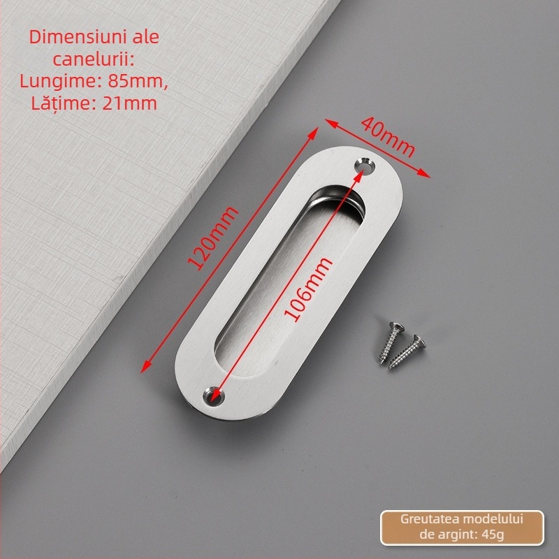 Mâner ascuns pentru ușă glisantă din oțel inox, încastrat, finisaj texturat, stil modern minimalist