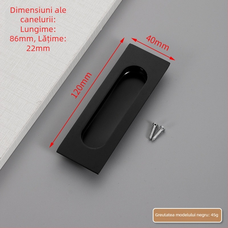 Mâner ascuns pentru ușă glisantă din oțel inox, încastrat, finisaj texturat, stil modern minimalist