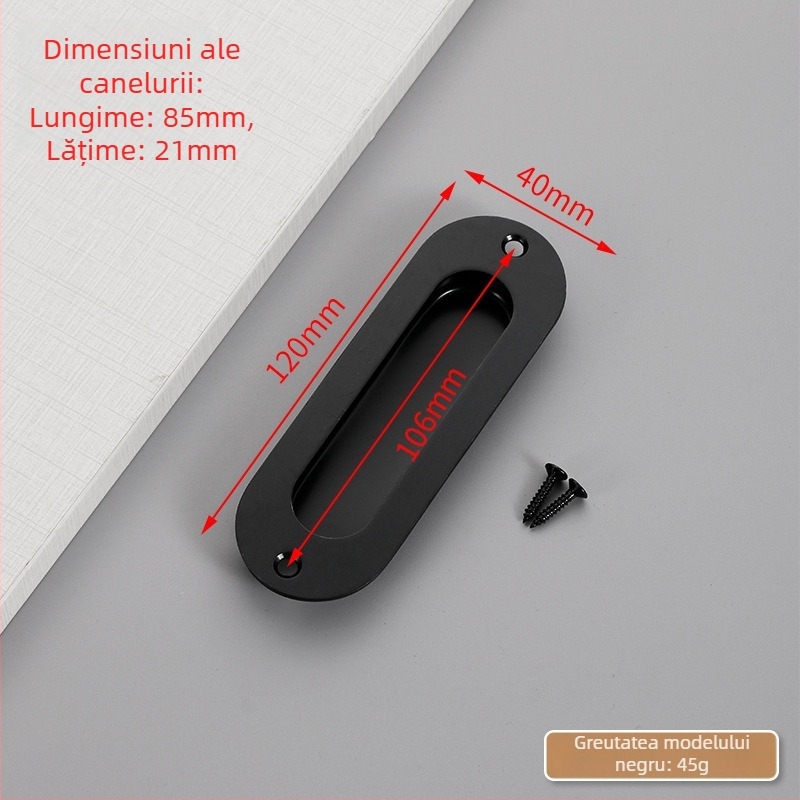 Mâner ascuns pentru ușă glisantă din oțel inox, încastrat, finisaj texturat, stil modern minimalist