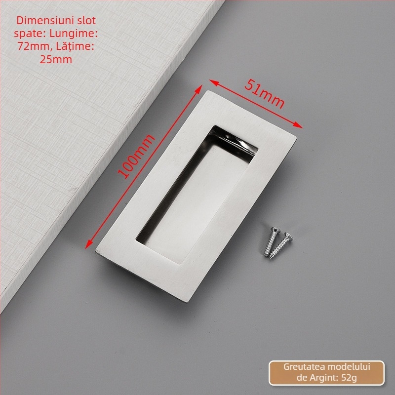 Mâner ascuns pentru ușă glisantă din oțel inox, încastrat, finisaj texturat, stil modern minimalist