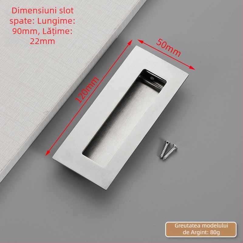 Mâner ascuns pentru ușă glisantă din oțel inox, încastrat, finisaj texturat, stil modern minimalist
