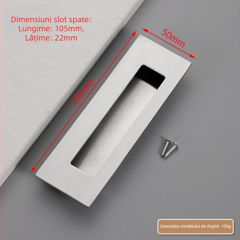 Mâner ascuns pentru ușă glisantă din oțel inox, încastrat, finisaj texturat, stil modern minimalist