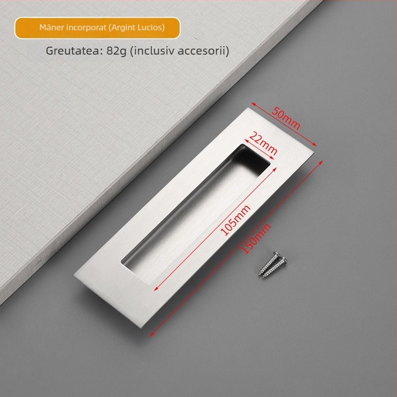 Mâner ascuns pentru ușă glisantă din oțel inox, încastrat, finisaj texturat, stil modern minimalist