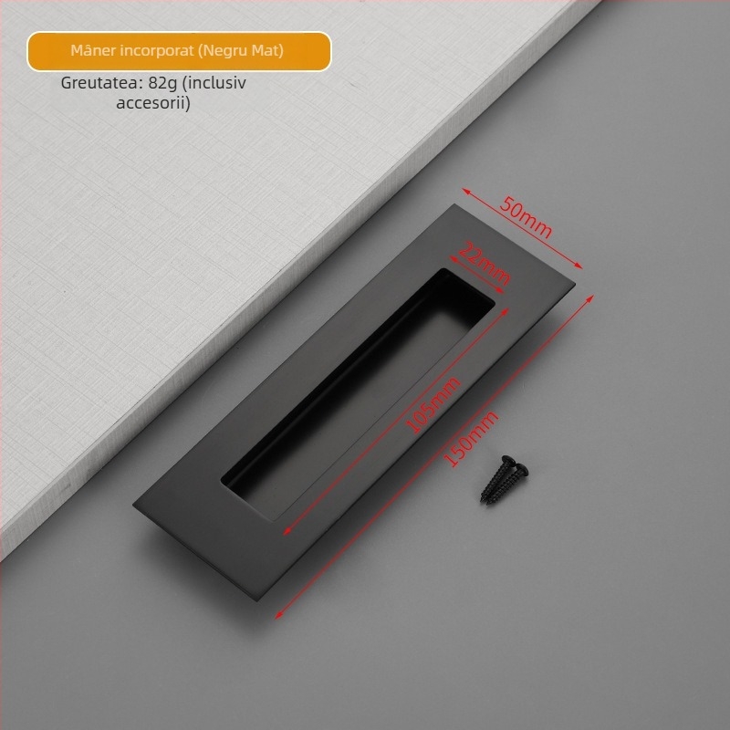 Mâner ascuns pentru ușă glisantă din oțel inox, încastrat, finisaj texturat, stil modern minimalist