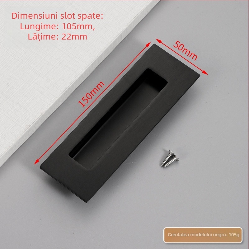 Mâner ascuns pentru ușă glisantă din oțel inox, încastrat, finisaj texturat, stil modern minimalist