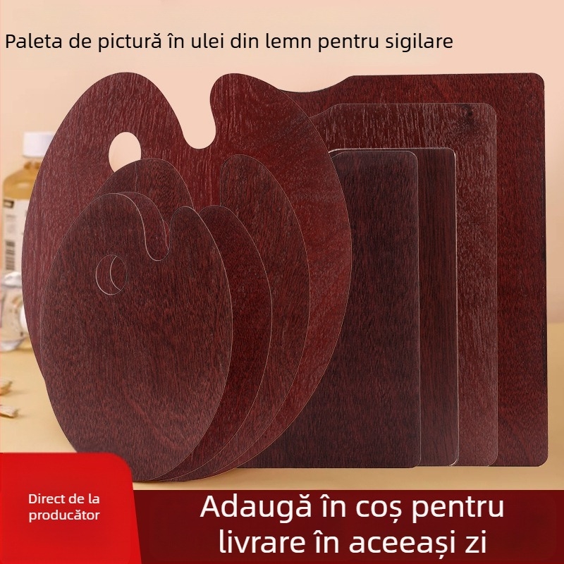 Paletă din lemn pentru pictură în ulei, ovală, lucrată manual, cu finisaj glazurat, destinat elevilor de artă, potrivită pentru gouache