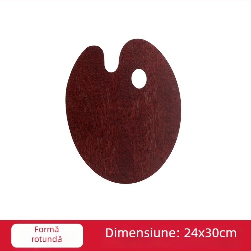 Paletă din lemn pentru pictură în ulei, ovală, lucrată manual, cu finisaj glazurat, destinat elevilor de artă, potrivită pentru gouache