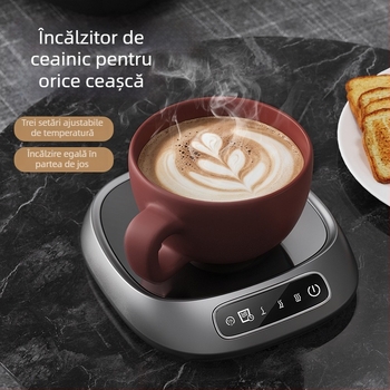 Încălzitor termostatic pentru cană - 3 niveluri de temperatură, carcasă ABS, alimentare USB, control cu buton și atingere, oprire automată