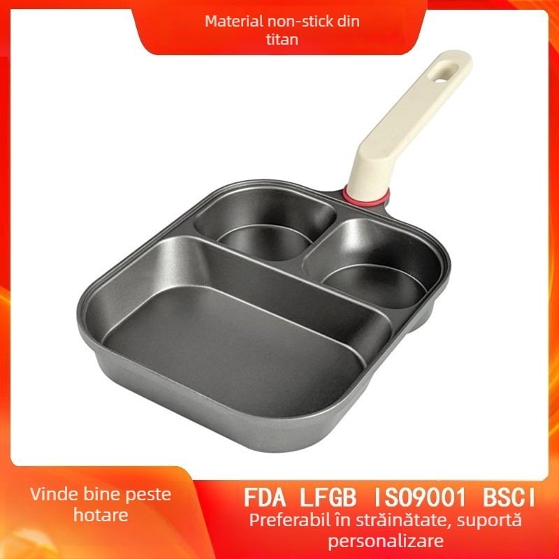 Tigaie de mic dejun 3 în 1 – aluminiu, antiaderentă, fund multistrat, potrivită pentru omlete, ouă și friptură, compatibilă cu toate plitele