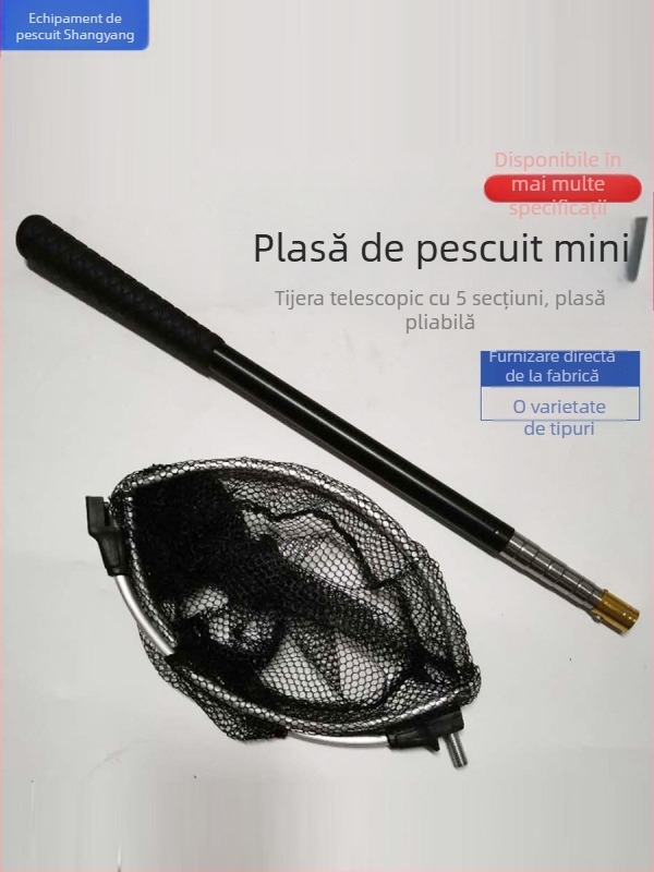 Plasă de pescuit cu cap telescopic din aliaj de aluminiu și mâner portabil