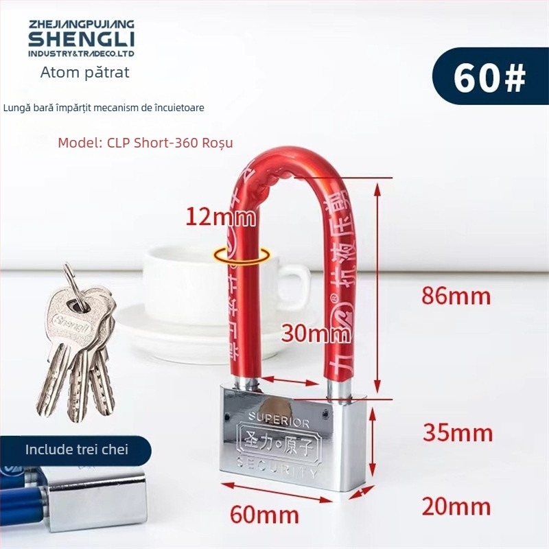 Lacăt industrial în formă de U, divizat, pentru biciclete, motociclete și biciclete electrice – Fier, Modelul 106, Holy Power, 30–640 g