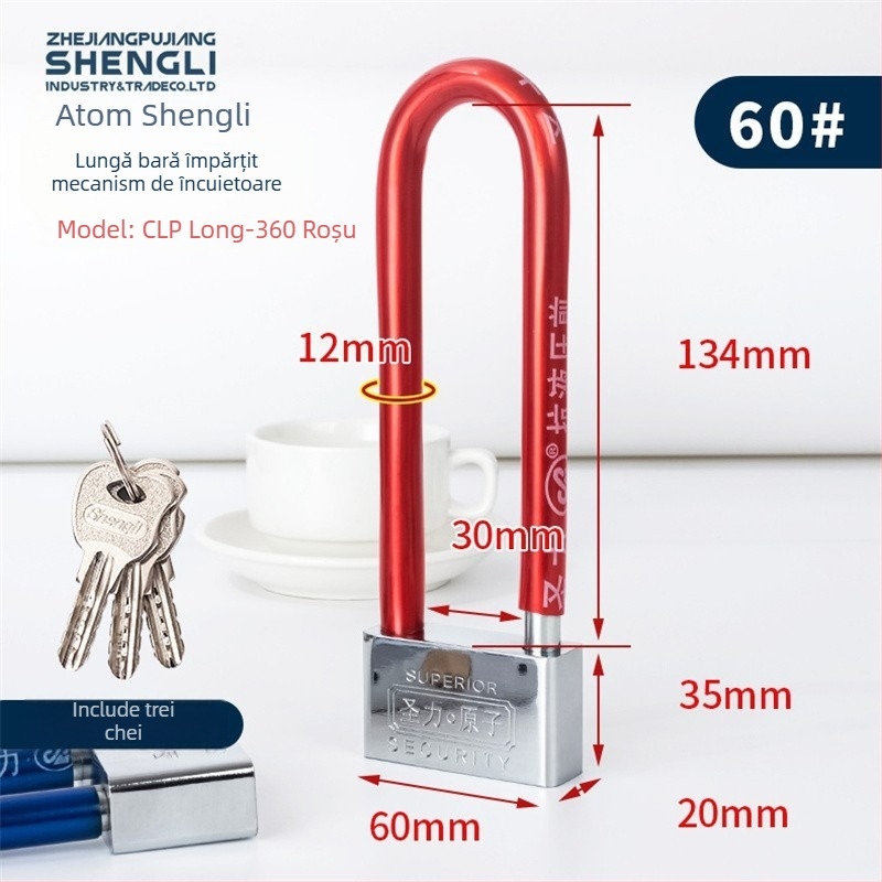 Lacăt industrial în formă de U, divizat, pentru biciclete, motociclete și biciclete electrice – Fier, Modelul 106, Holy Power, 30–640 g